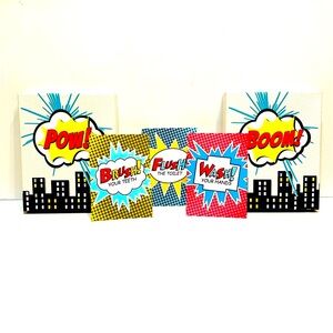 SUPERHERO Bathroom Wall Art for Kids Bathroom-Art Prints‎ and Canvas over Wood